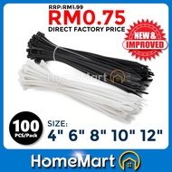 Cable Ties Nylon Wire (100Pcs) 4" 6" 8" 10" 12" 14" 16" 18" *Black/White* Pengikat Kabel Locking Zip