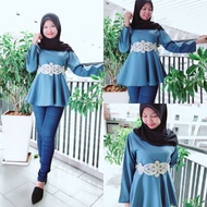 Blaus Santai/ Long Sleeves Muslimah Blouse Patching Lace | |5925