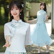 Innovative Chinese cheongsam hanfu dress set, temple ceremony, meditation, tea ceremony, spa