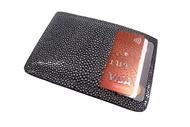 Genuine Polished Stingray Skin Leather Slim Business Credit Card Holder Sleeve Wallet (Black)