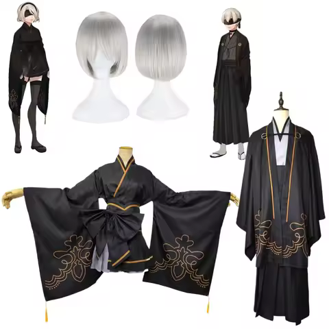 Anime YoRHa No 9S Yorha 2B Cosplay Costume Wig Suits Women Outfit Wig Black kimono