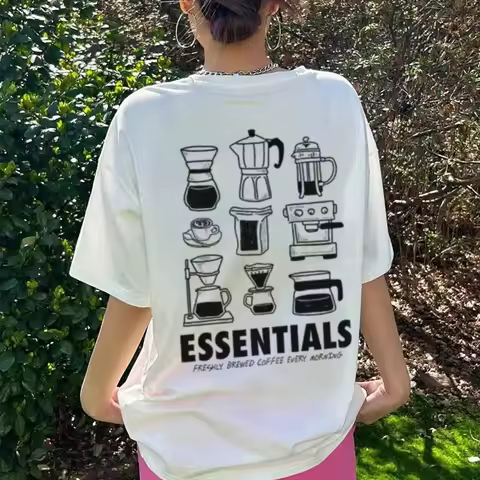Loose Y2k Streetwear Graphic T-Shirts Back Print Aesthetic Foodie Coffee Lover T Shirt Barista Shirt
