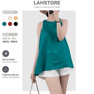LAHSTORE women's linen shirt set Sleeveless Back slit button camisole & wide leg elastic waistShorts