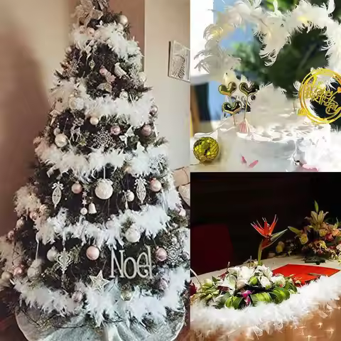 2M Christmas Tree White Feather Boa Strip Xmas Ribbon Party Garland Decor for Wedding Festive Event