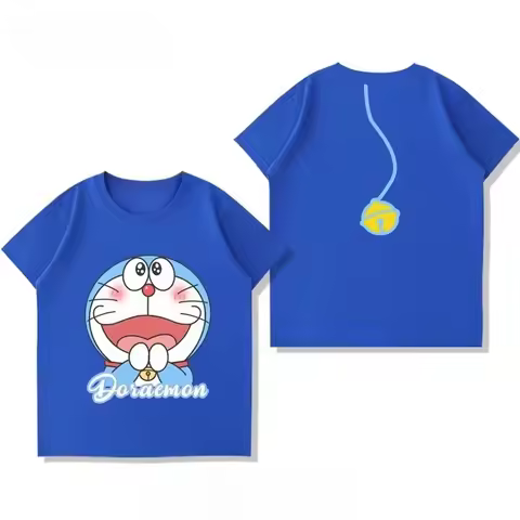 Potdemiel Summer New Doraemon Children's Pure Cotton T-Shirt, Boys and Girls Tops, Comfortable and B
