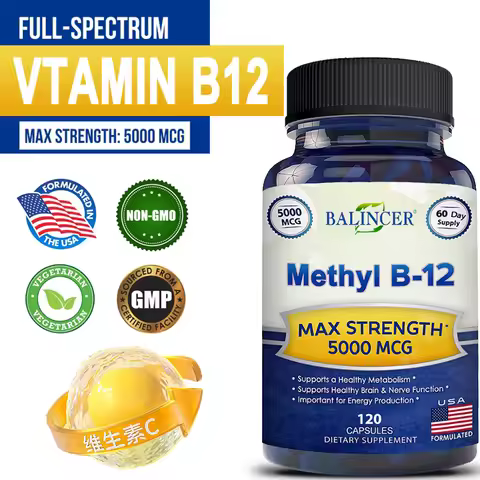 Methyl B-12 500mcg Vitamin B12 Capsules Energy Metabolism Nervous System Blood Cell Care Anxiety & I