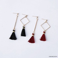 Diamond-Shaped Tassel Asymmetric Earrings Korean Classy Earrings Tassel Earrings Square Earrings Can
