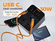 TESSAN - TESSAN 30W USB-C 插頭轉接器（英國），多功能電源轉接器，附 4 個 USB 端口 ｜擴充插座｜USB 充電器｜USB 插頭｜Type C充電器｜插牆