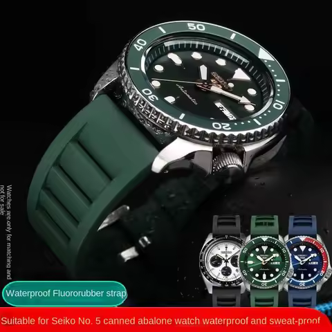 Soft Silicone Watchband for Omega Tissot Seiko No.5 SRPD63K1 Abalone Canned Fluorine Rubber Breathab