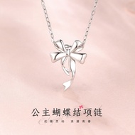 FFYFG Sterling Silver 999 Bow Necklace Female Fashion Design Sterling Silver Necklace