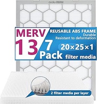 20x25x1 MERV 13 Air Filter,AC Furnace Air Filter,Reusable ABS Plastic Frame, 7 Pack Replaceable Filt