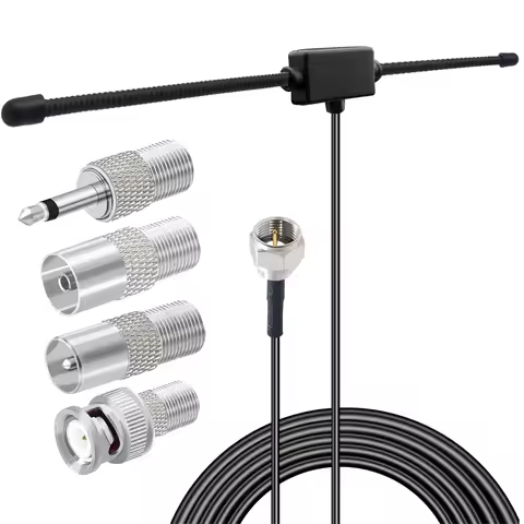 FM Antenna for Stereo Receiver Indoor Upgrade FM Radio Antenna with 4 Pcs Adapter for Home Stereo Re