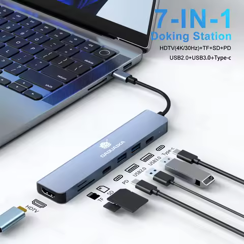 7 in 1 USB C HUB Type C 4K@30Hz HDTV-Compatible USB 3.0 PD100W Multiport Adapter Docking Station for