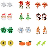 12 Pairs Hypoallergenic Christmas Thanksgiving Earrings Set for Girls Women Fall Pumpkin Maple Leaf 