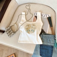 Womens printed T-shirt 2024 summer short style new sleeveless slimming fashion loose casual vest top