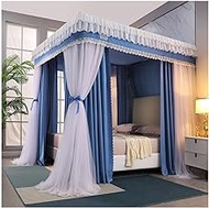 Blue Bed Canopy Mosquito Net For Single Double Bed, Girl Princess Room Romantic Bedroom Decoration 4 Corner Post Bed Curtains (Color : Onecolor, Size : 150X200X200CM)