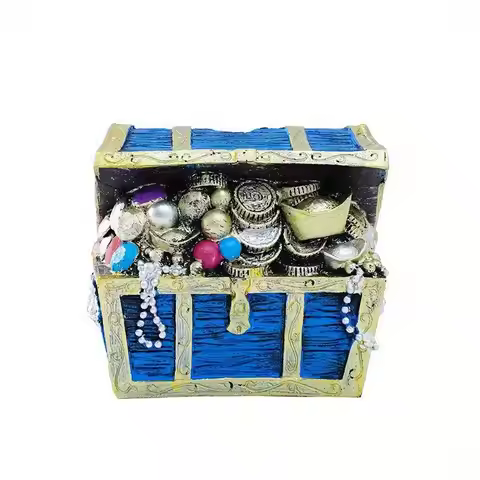 Aquarium Treasure Chest Ornament Resin Hollow Harmless Decorative Compact Treasure Chest Hideaway Bl