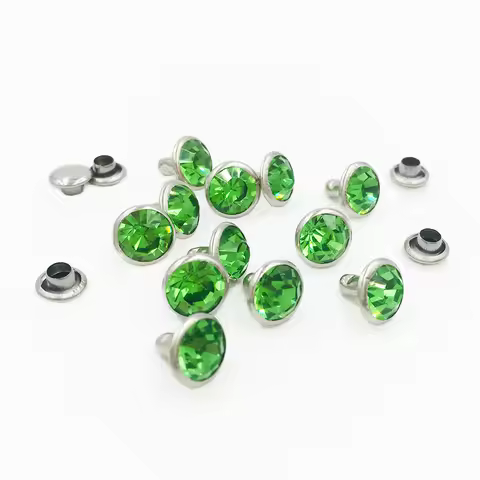 100Sets 6mm&8mm Light Green Crystal Rhinestone Rivets Metal Base Studs Stunds For Clothing Bag Leath