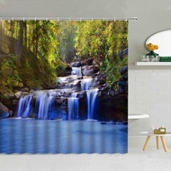 codNatural Scenery Shower Curtain Waterfall Green Plants Flowers Garden Landscape Bathroom Decoratio