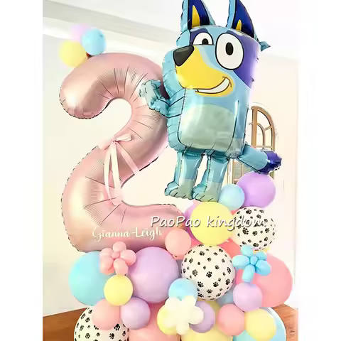 Cartoon Bluey Bingo Foil Balloons Theme Number Balls Birthday Supply Baby Shower Party Decoration Gi