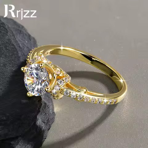 Rrjzz 6.5MM 1CT Round Cut CZ Lab Diamond Engagement Ring for Women 14K Silver Gold Plated Promise We