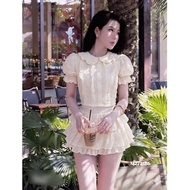 High-quality 2-layer floral embroidered lace tk set with back zipper and layered lace cv with beauti