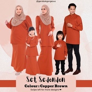 Baju Raya Sedondon Copper Brown Oren Bata Baju Kurung Baju Melayu Kurta Set Family Ayah Ibu Anak [RA