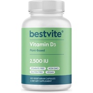 BESTVITE Vegan Vitamin D3 2500 IU (120 Vegetarian Capsules) - No Stearates - Vegan - Non GMO - Glute