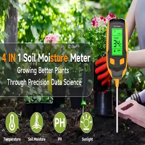 4 in 1 Soil Moisture Meter Digital Plant Temperature Soil Moisture PH Meter Sunlight Intensity Envir