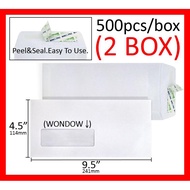Envelope 4.5" x 9.5" White Window with Peel & Seal (500 Pcs/Box) - 2 Box