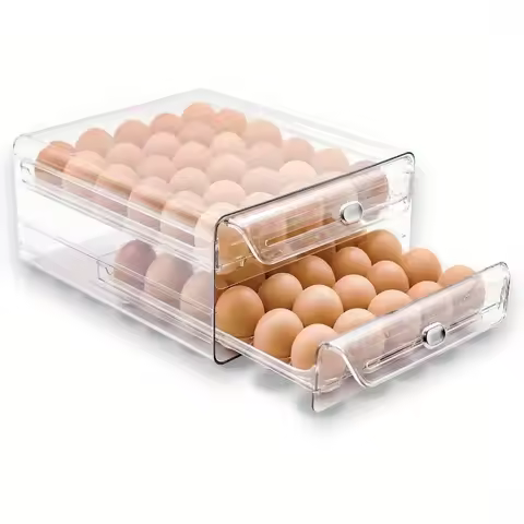 2 Layer Stackable Egg Storage Container Clear Drawer Type Refrigerator Egg Holder with Capacity 60 E