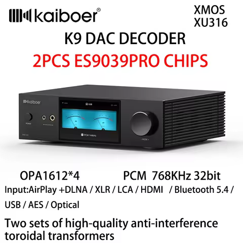 Kaiboer DAC-K9 Hi-Fi DAC Decoder 2pcs ES9039PRO Chips WIFI BT Bluetooth 5.4 and Dual Femto Clocks Di