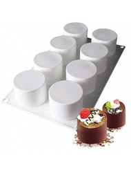 1pc DIY Mousse Cake Mold, 8 Cavity Round Cylinder Cupcake Mold, Chocolate Mold, Silicone Candle Wax 