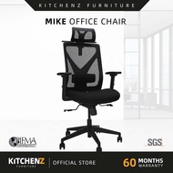 KitchenZ Mike Office Chair Ergonomic Chair Executive Chair Mesh High Back Chair Kerusi Pejabat Black