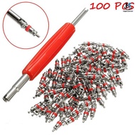 [GA] 100Pcs Car Tru Replacement Tire Tyre Valve Stem Core Part With Wrench [TH]