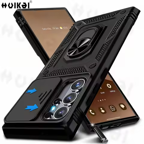 Case For Samsung Galaxy S26 Ultra S25 Ultra S25 FE S24 Ultra A17 A37 A56 A36 Slide Camera LensMilita