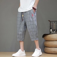 男款五分裤Men's five quarter pants夏季特大薄款男士280复古格子七分裤中国宽松哈伦大码裤子7分裤新款26.6.26