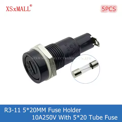 5PCS R3-11 5*20MM Fuse Holder 10A250V Panel Mounting High Temperature Resistance Bakelite Fuse Base 