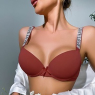 PARIFAIRY Rhinestone Shine Strap bra push up padded bra Smooth Pure Color Letter Bra With Wire 36B 3