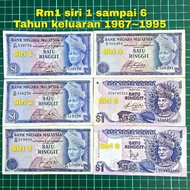 (A318) rm1 siri 1,2,3,4,5,6 duit kertas lama rm1 lama barang antik barang lama mata wang lama tabung