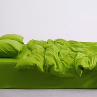 LEIWAI 牛油果綠 100%長絨棉貢緞 純色床包被套 雙人床四件套