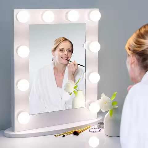 Hollywood Vanity Mirror with Lights - Makeup Beauty Cosmetic Mirror with 12 Dimmable LED Bulbs - Det