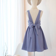 灰藍色禮服伴娘服露背派對雞尾酒短裙
