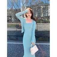 HYK SHOP🇲🇾 Cardigan dress set women dress korean style dress embroidery cotton