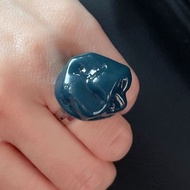 墨藍色玉石造型塑質戒指 開放性鐵環 ＠戒鐵4