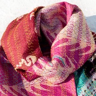 手工縫紗麗布絲巾/絲綢刺繡圍巾/印度絲綢刺繡絲巾-南美洲花朵
