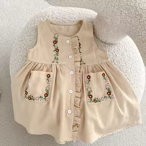 New autumn baby clothing, 0-7 year old female baby, embroidered versatile vest and skirt
