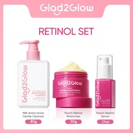 【3 ชิ้น】Glad2Glow Milk Brightening Cleanser+Pomegranate Brightening Moisturizer Serum+Peach Retinol