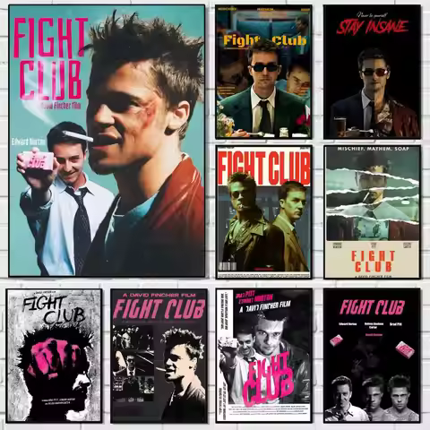 Movie Fight Club Poster Self-adhesive Art Waterproof Paper Sticker Coffee House Bar Room Wall Decor