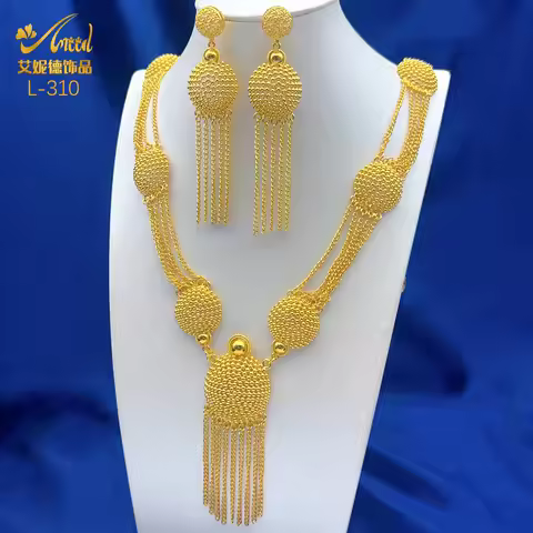 ANIID Dubai 24K Gold Color Jewelry Sets Wedding African Necklace Earrings For Women Nigerian Indian 